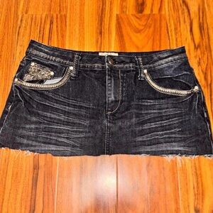 Earl Jeans Dark Denim Mini Skirt with Chain Accents